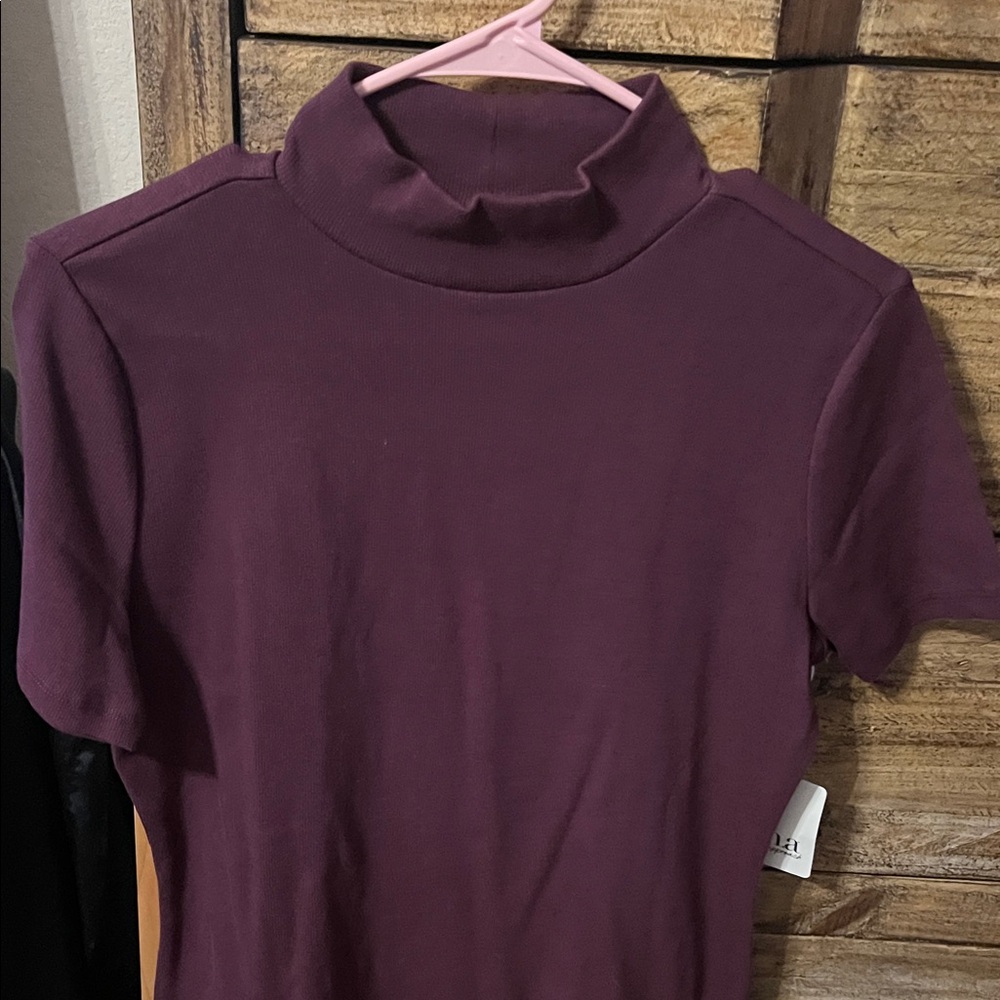a.n.a Rich Purple Short Sleeve mock neck sweater